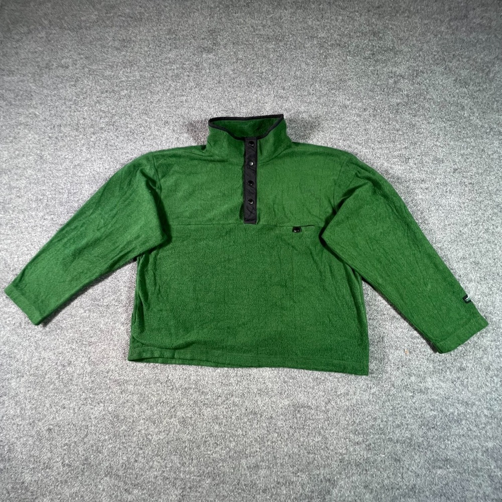White Sierra Jacket Men Large Green Fleece Snap Button Oversized Gorpcore Hiking
